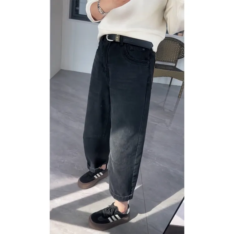 阔腿裤显瘦牛仔裤女秋季新款梨形身材大码萝卜裤窄版九分裤小个子