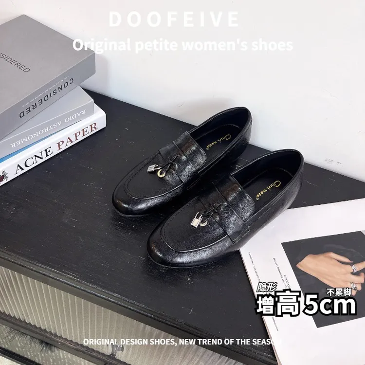 朵菲雯DOOFEIVE~圆头增高5CM乐福鞋经典LP同款百搭复古英伦小皮鞋
