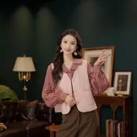 琦琦【樱花初落】港风复古纯色无袖马甲显瘦YF1103306
