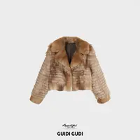 GUIDI GUDI【达可可】渐变色双拼皮草外套/黄加蓝