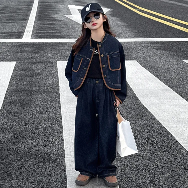 女童套装秋装2025新款洋气美拉德儿童牛仔套装6-12岁潮款中大童装