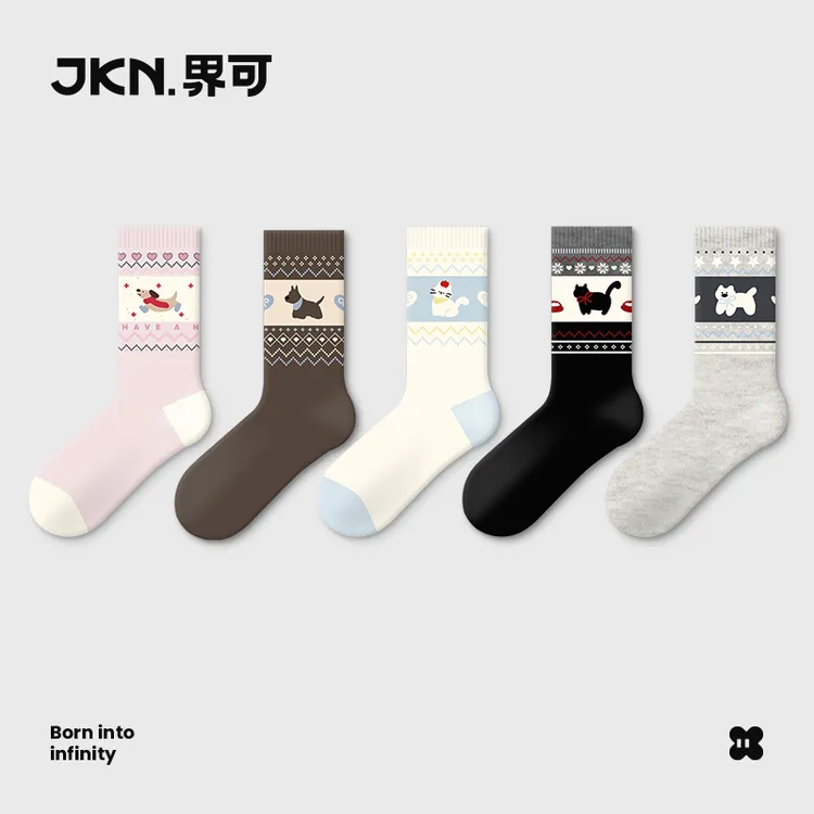 JKN费尔岛羊毛袜子女秋冬中筒袜2025新款加厚保暖可爱无骨长袜棉