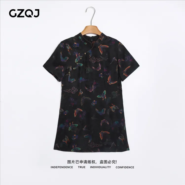 老琴私服【蝶梦霓裳】人丝香云纱欧若风新中式洋气蝴蝶上衣女夏691