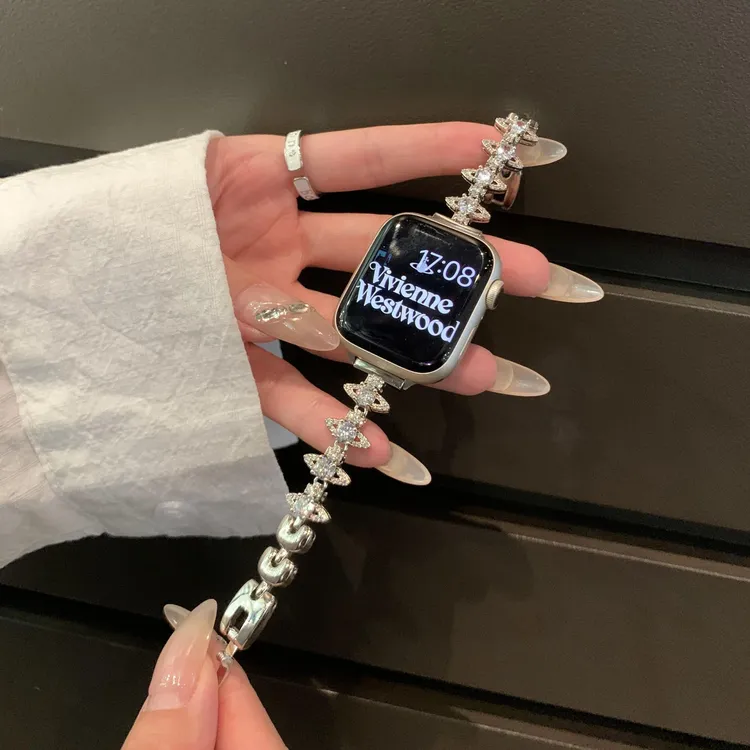 适用苹果手表iwatchS10表带S9高级SE西太后皓石S8金属链条女款7夏