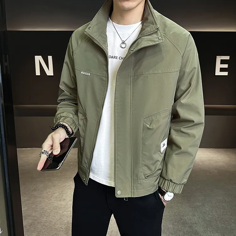 秋冬季立领夹克韩版军绿男士休闲春秋季春季百搭修身外套加厚上衣