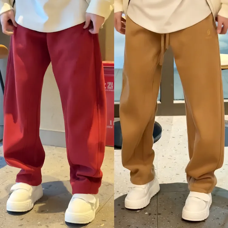 冬季新款奥粒绒重磅刺绣运动休闲裤男士大码宽松阔腿卫裤百搭长裤