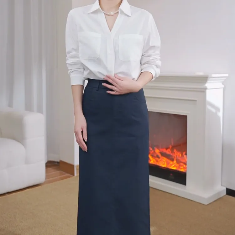 御姐风气质黑色V领长袖衬衫秋季时尚百搭设计感法式小众0731