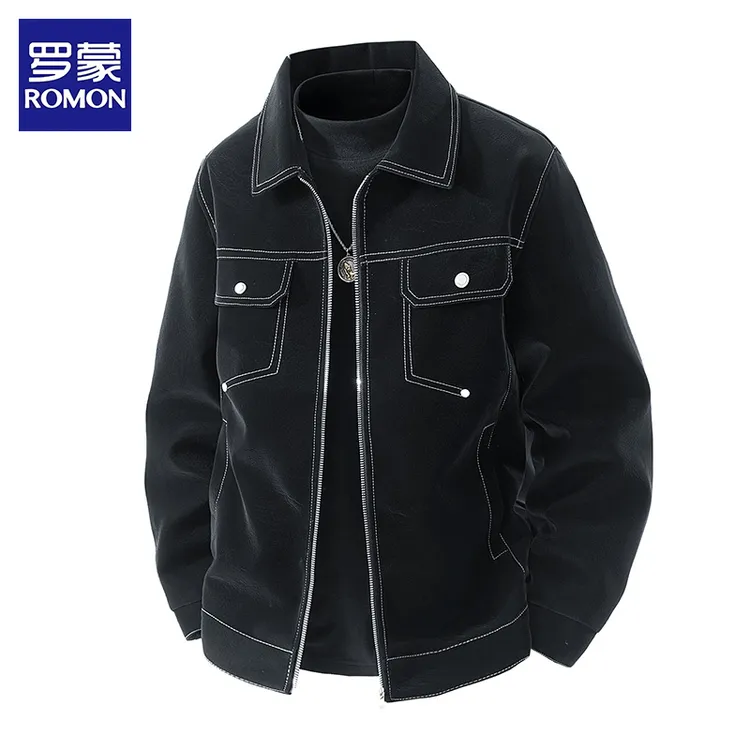 罗蒙春秋季高端时尚夹克外套翻领休闲宽松百搭潮流大码外套上衣男