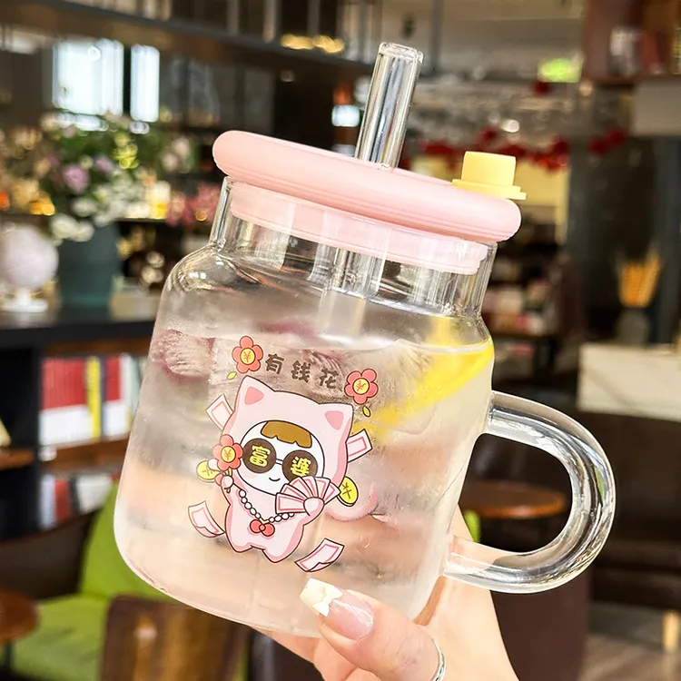 吨咚新款水杯玻璃杯泡茶杯子带把手高颜值大肚吸管家用奶茶杯女士