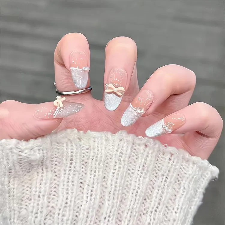 【公主日记】纯手穿戴甲工腮红法式猫眼蝴蝶结美甲穿戴显白指甲