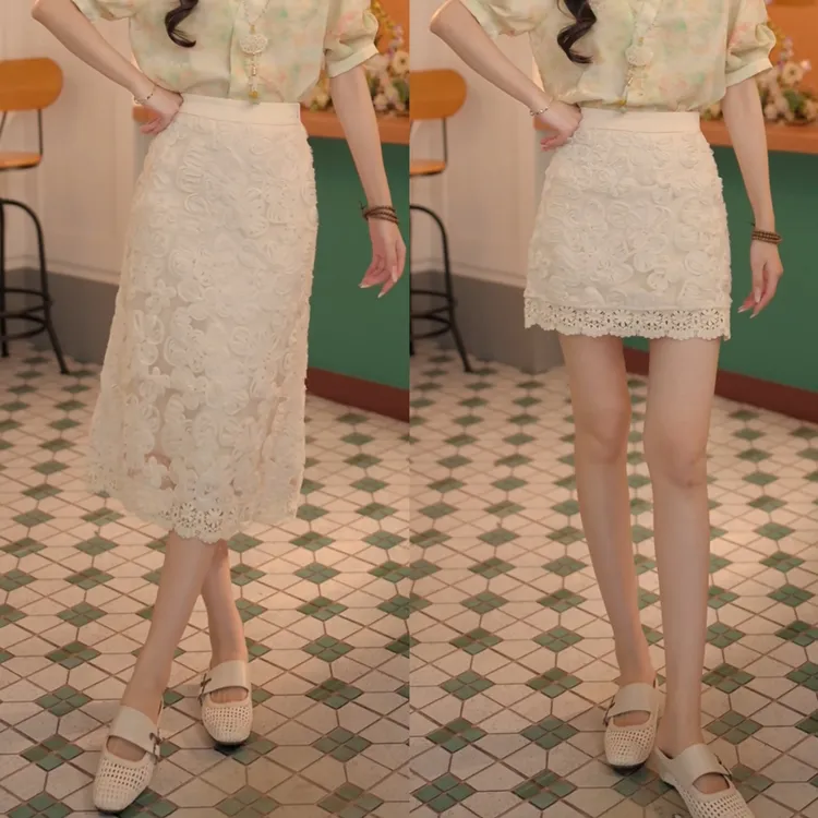 丁佳欣【白桃布蕾】时尚气质显瘦高腰百搭半身裙DE0706449