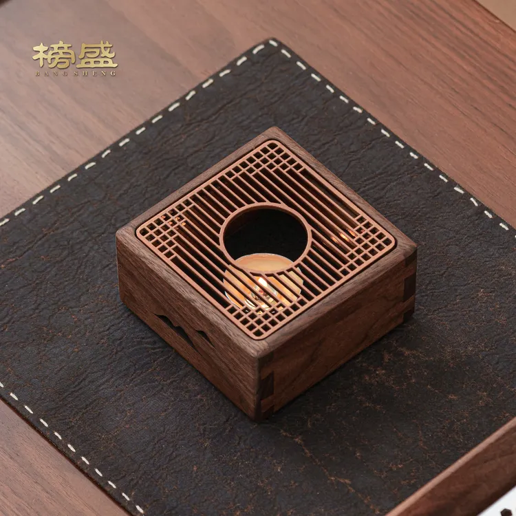 榜盛黑胡桃木温茶炉高档茶道配件蜡烛小火炉中式禅意摆件