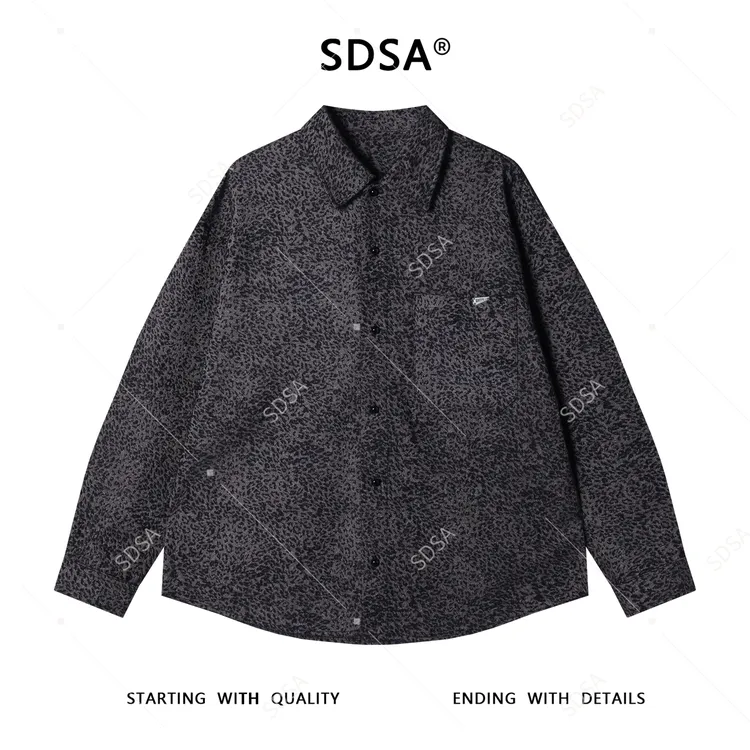 SDSA男士秋冬新款痞帅男装潮牌撞色豹纹翻领长袖衬衫百搭简约衬衣