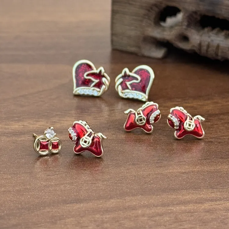 925银针   【马年吉祥】新年国潮高级感设计珐琅秋冬本命年耳饰