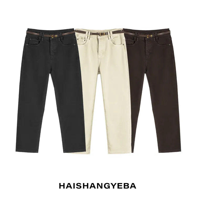 【海上叶爸】新款2025秋冬百搭棉中高腰通勤休闲直筒牛仔裤