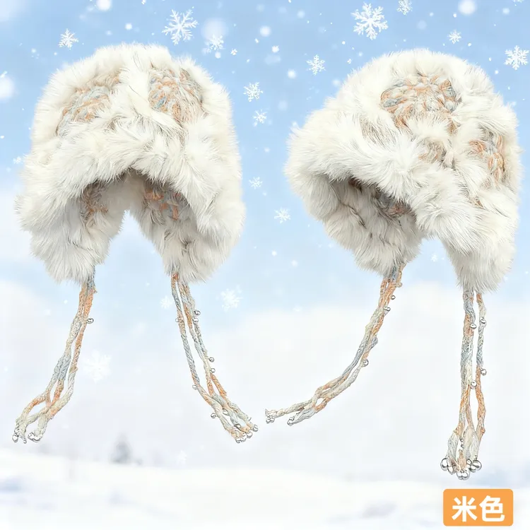 2025新款兔毛云朵针织醒狮帽子女秋冬保暖毛绒流苏甜美可爱毛线帽