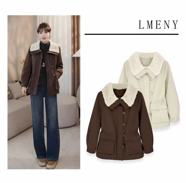 LMENY“毛领派克”温暖过冬~毛毛领拼接收腰大口袋羽绒服洋气短款