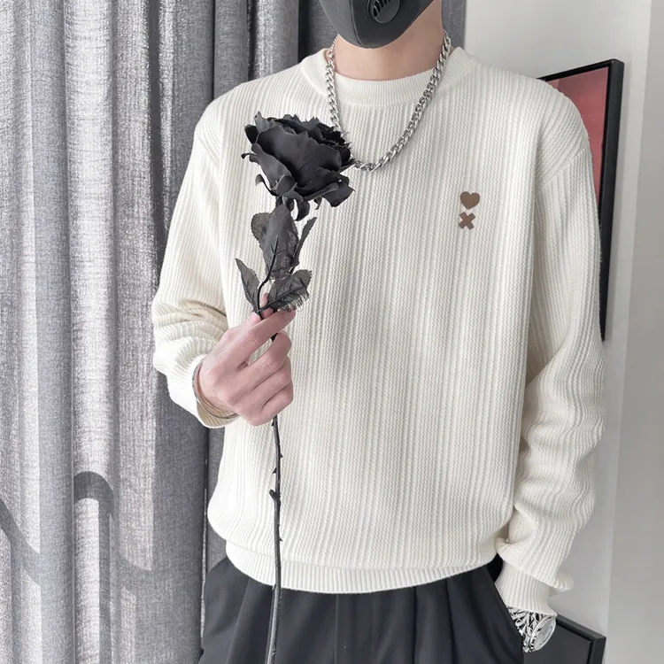 竖条纹毛衣男韩系小心机设计感圆领针织衫上衣2025春秋新款打底衫