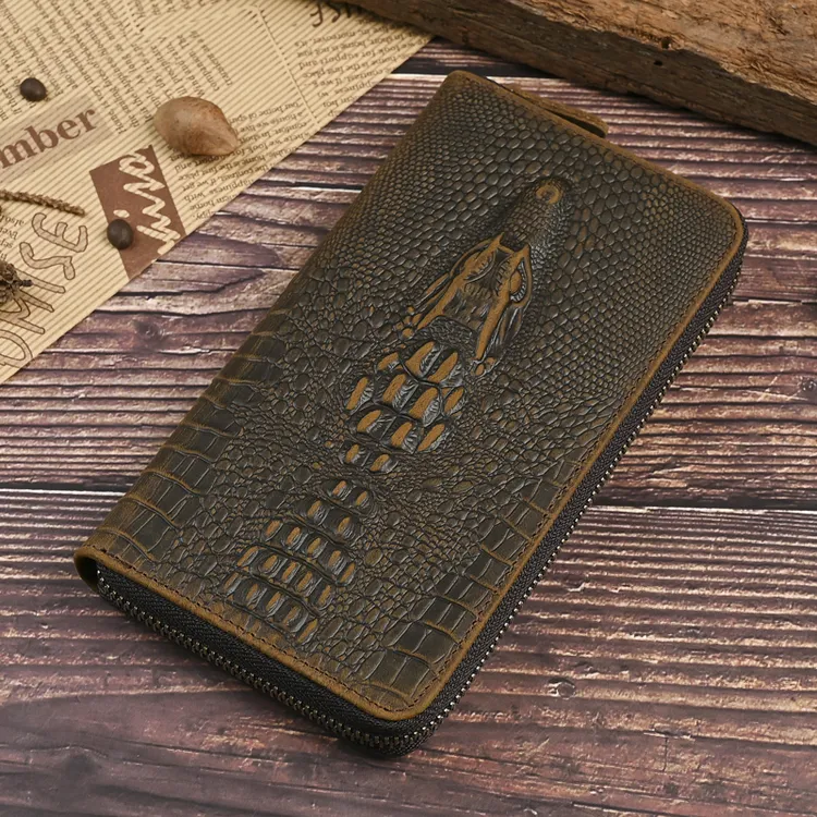 复古休闲头层牛皮长款手拿包拉链款手包男士钱包高档时尚真皮钱夹