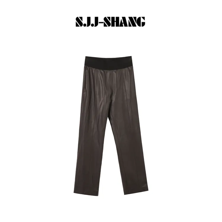 SJJ-SHANG【棕标裤王】25早秋高腰修身瘦腿直筒皮感裤子q134811p