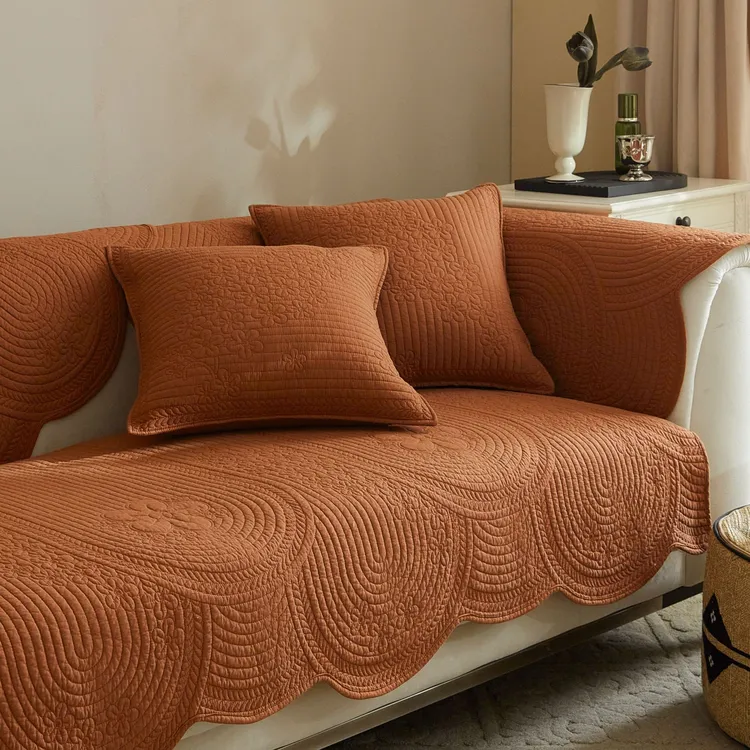 法式奶油风纯棉刺绣沙发垫子四季通用高档防滑坐垫复古欧式套罩巾