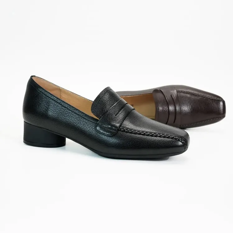 新款方头深口单鞋粗跟软底软面舒适百搭女鞋1106