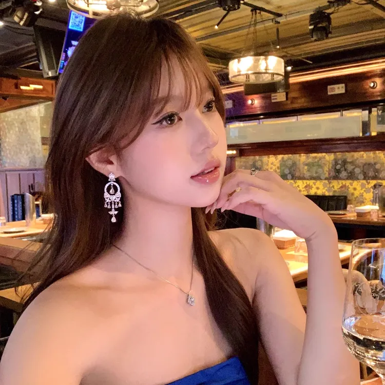 合金锆石耳饰 浪漫巴黎 重工闪锆流苏耳环名媛风高级感轻奢耳饰女