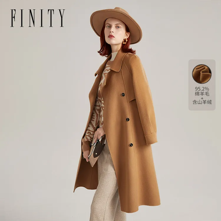 【粉丝专享】FINITY 新款呢大衣双面呢外套气质中长款 F21V9E52D3