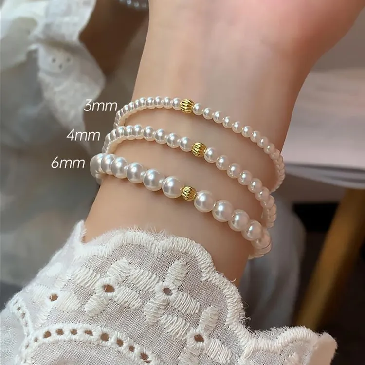 CIOEM KOUIM 925银手链 施家珍珠手串女轻奢复古正圆小米珠弹力绳