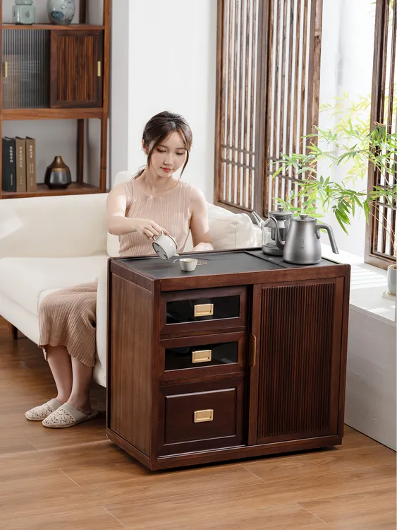 【名慕林】缅甸胡桃三抽款休闲风可移动多功能置物柜阳台轻奢新中式