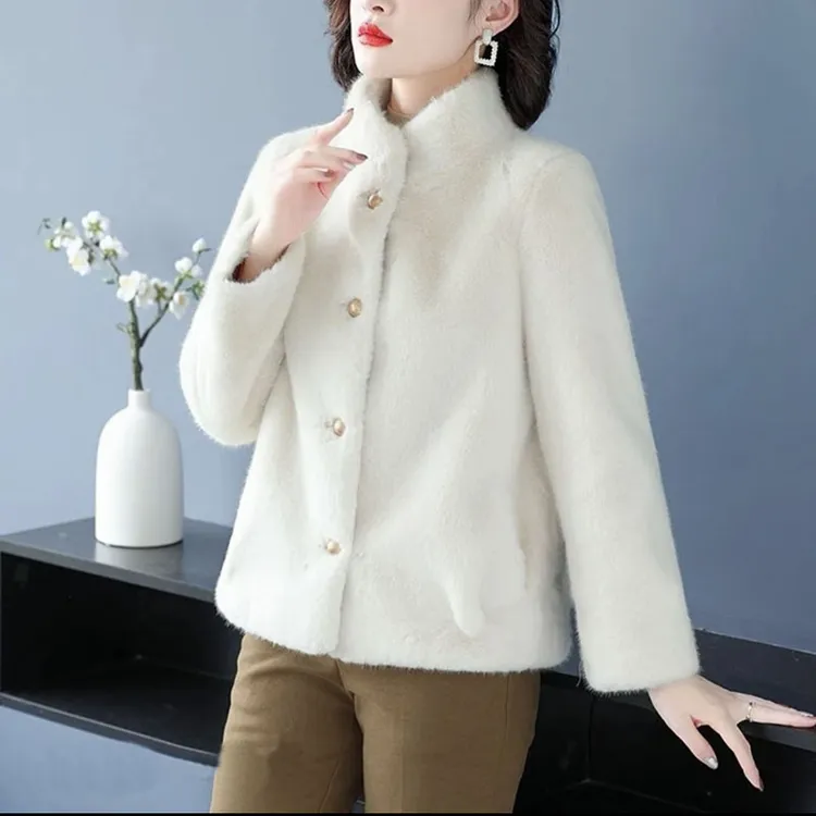 秋冬新款皮毛一体外套立领仿水貂大衣短款加厚保暖毛毛外套女