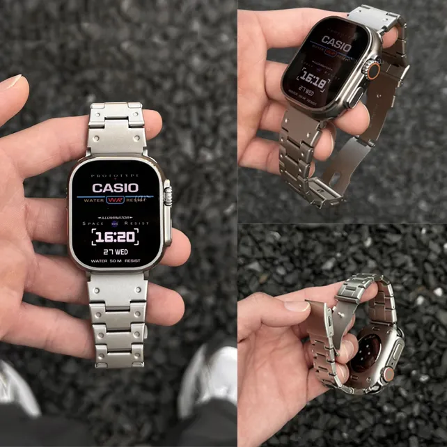 适用iwatchS11/10方块复古金属苹果Ultra机甲applewatch987腕带SE