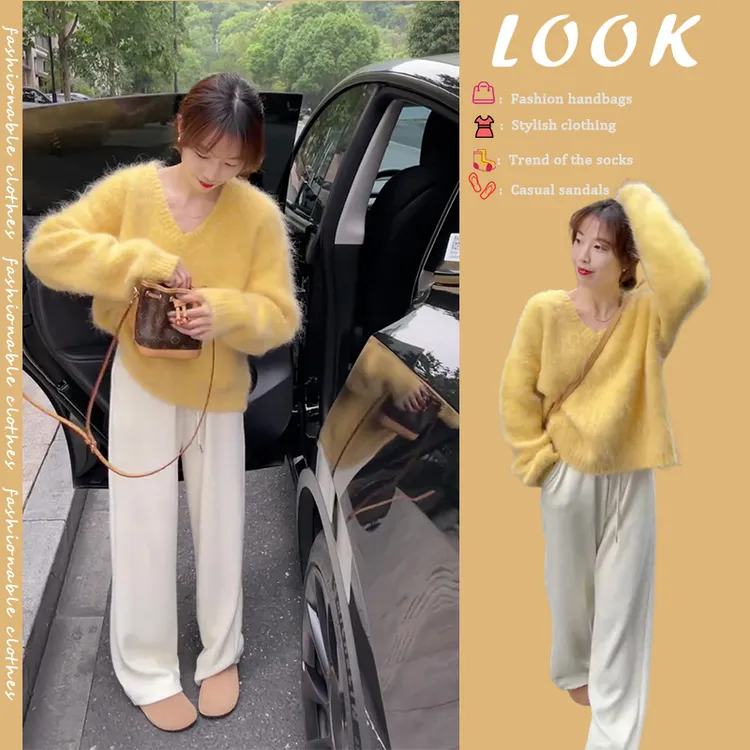 春季女款爆款2025新款潮流百搭慵懒风通勤休闲针织上衣裤子两件套