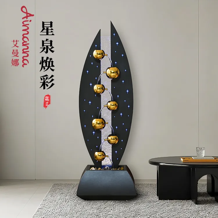 现代简约流水摆件循环水轻奢水景客厅玄关电视柜装饰新居乔迁送礼
