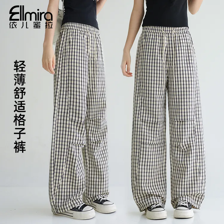 0065女童格子裤夏装三伏天薄款收放两穿大童休闲裤宽松高品质洋气