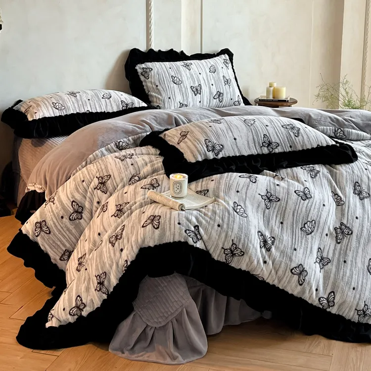法式复古田园风冬季加厚牛奶绒床盖四件套高克重保暖双面绒亲肤款