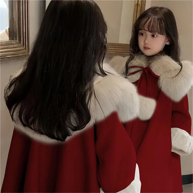 女童外套秋冬款2025新款冬季呢子儿童新年衣服女孩加绒红色过年服