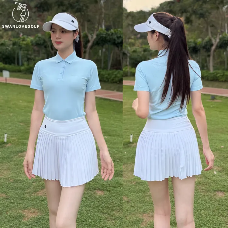 氨纶高尔夫女装衣服夏季透气显瘦翻领短袖polo衫上衣女士户外运动