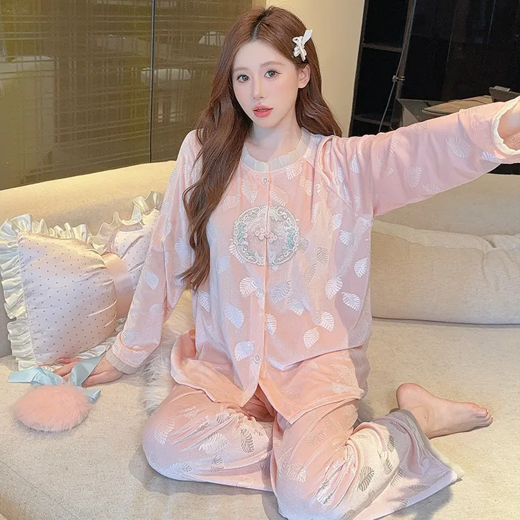 新中式睡衣女2025新款金丝绒压花开衫套装可外穿秋冬季长袖家居服