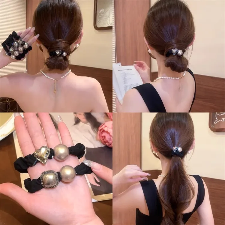高级感韩国2025新款水钻珠珠大肠发圈气质马尾发绳扎丸子头皮筋女