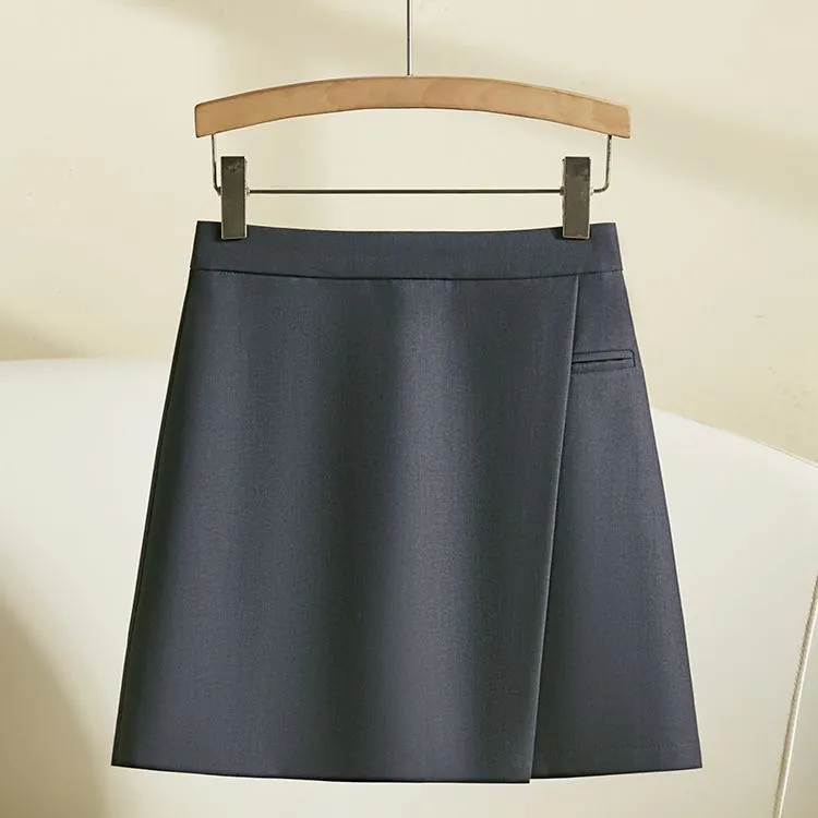 灰色不规则半身裙女2025新款春秋款西装高腰a字裙包臀防走光短裙