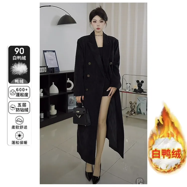 羽绒服女冬季新款高级感宽松显瘦长款白鸭绒内胆休闲西装外套大衣