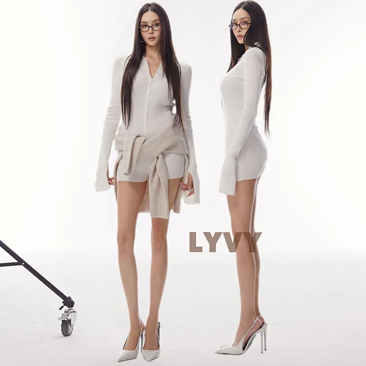 【LYVY2店-白色针织连体】袁伶嫣同款柔软连体大袖子设计随身搭配