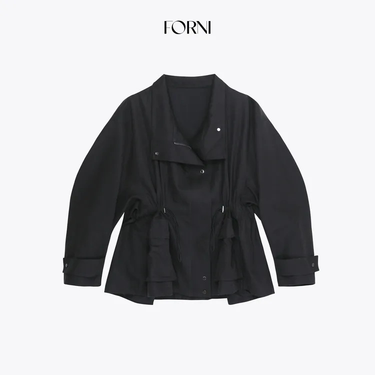 FORNI 戛纳风衣 高密水洗棉抽绳大翻领短风衣