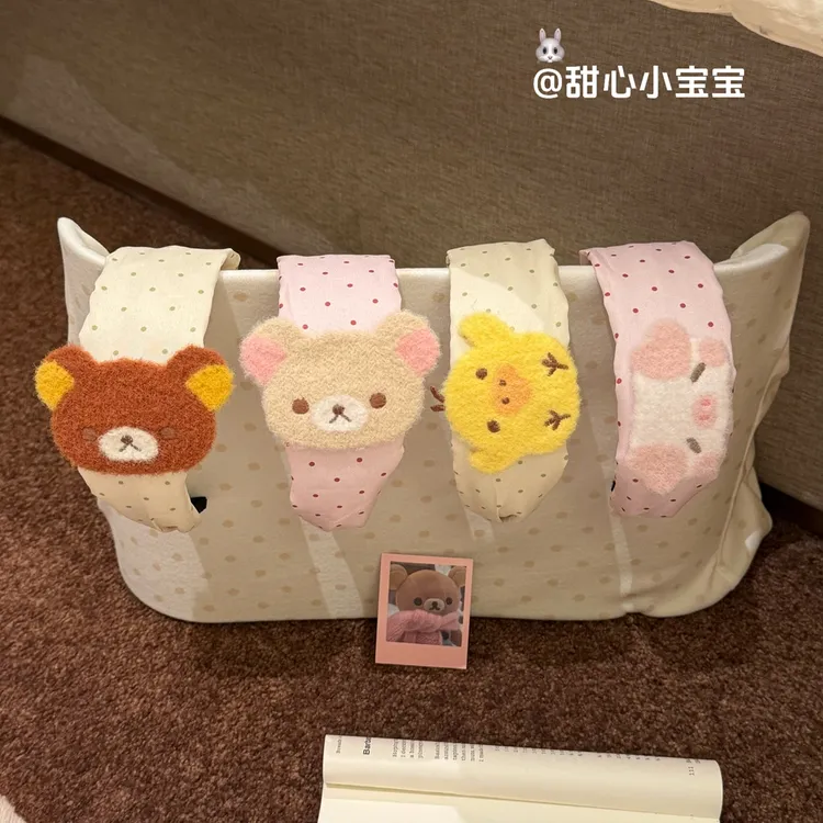 粉色棕色轻松熊绿色波点卡通发箍甜美可爱少女头饰日常百搭显脸小