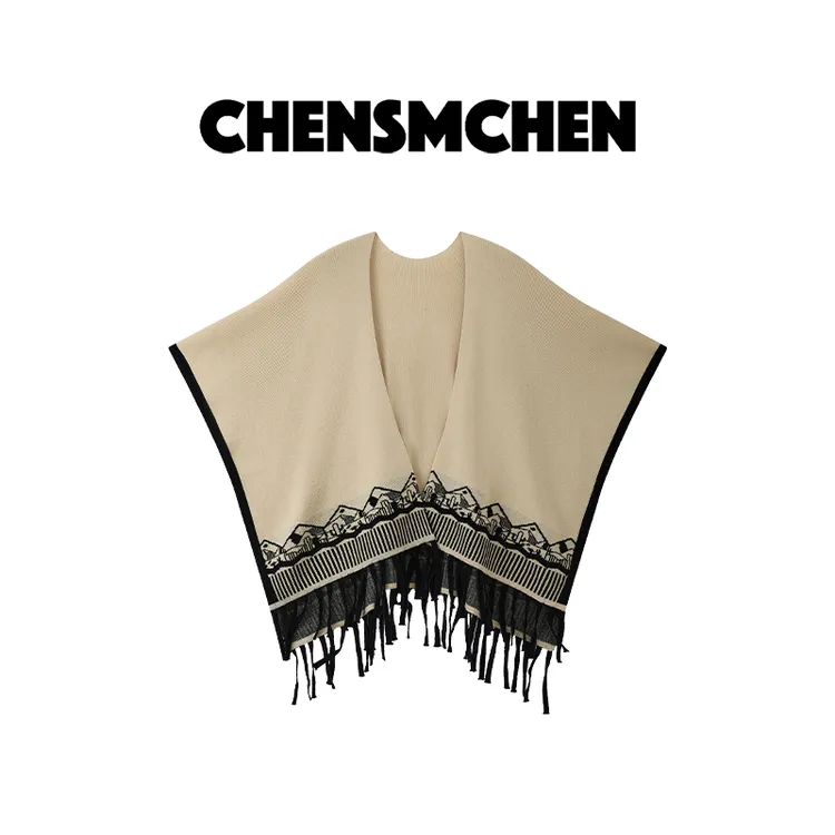 CHENSMCHEN 100绵羊毛时尚复古流苏百搭披肩CSS8102WL