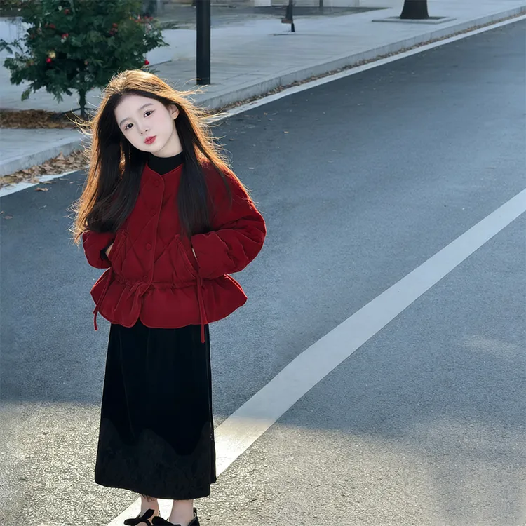 女童棉服外套冬季女孩红色棉衣加厚拜年服2025新款中国风棉袄冬装