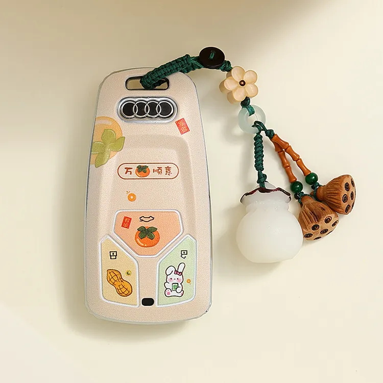 适用奥迪A4L好事发生钥匙套Q3/Q5L/A6L枪色TPU全包钥匙保护壳包扣