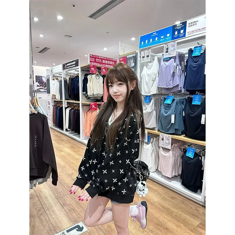 美式复古重磅十字架满印开衫卫衣男女宽松慵懒风休闲情侣拉链外套