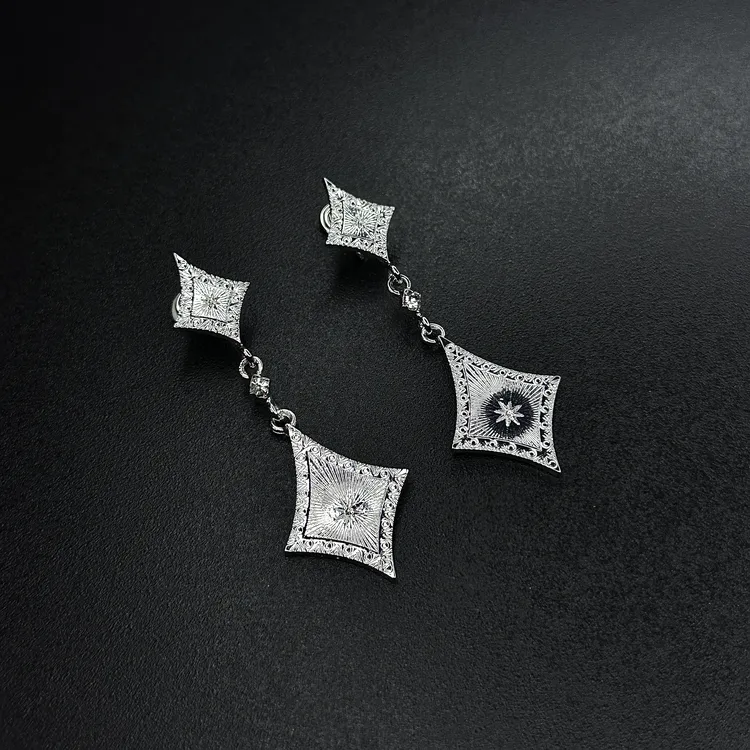 纯铜耳饰 冷清感拉丝菱形芒星耳环女小众高级感耳钉耳夹复古耳饰商品图